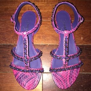 Chanel Shiny Python Leather Thongs Shoes